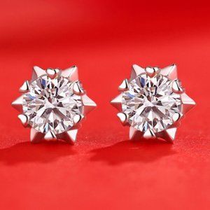 Certified 2ct. t.w. Moissanite Diamond Snowflake Stud Earrings NEW